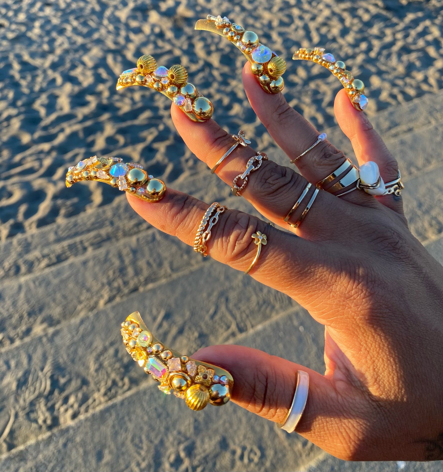 “Baubles & Baguettes” Curved Press On Nails
